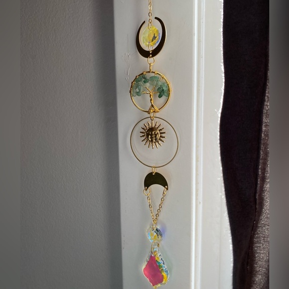 🟣2 for $25🟣 green aventurine tree suncatcher on gold toned metal. - Picture 3 of 8